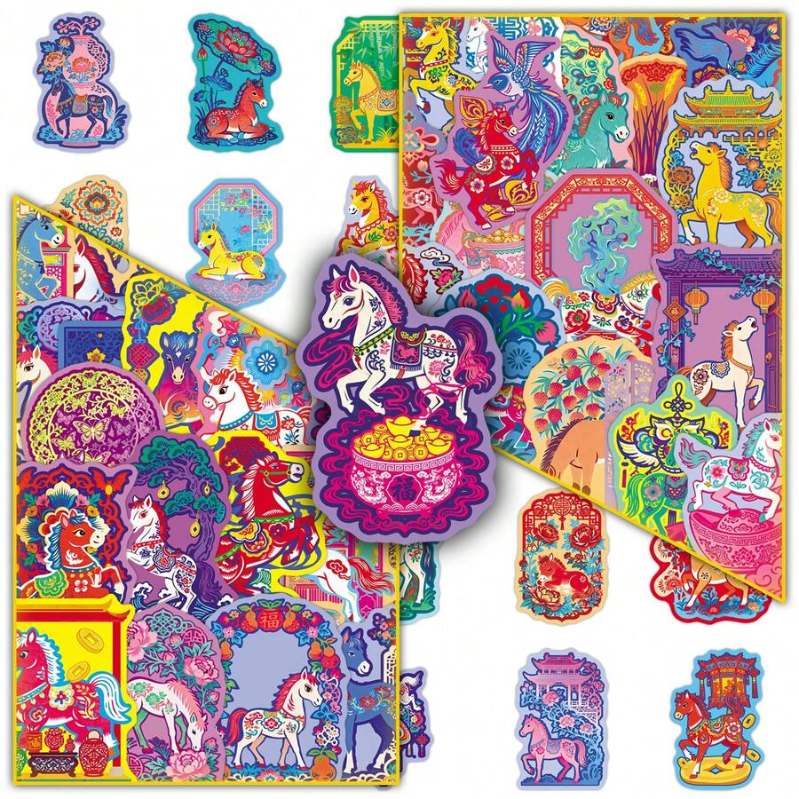 50pcs Cute Cartoon Year Of The Horse New Year Stickers, Personalized Creative Cool Decorative Wall Phone Ruler Decals - 50 Year Of the Horse New Year Stickers - View 1