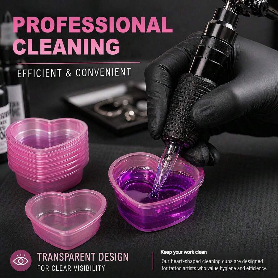 Pink Heart-Shaped Disposable Tattoo Cleaning Cup And Ink Mixing Cup, Designed For Cleaning Tattoo Needles And Mixing Ink; Features A Stable Base And Is Specifically Designed For Tattoo Artists - View 1