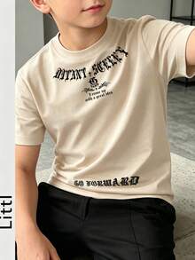 Tween Boys Casual Printed Round Neck Short Sleeve T-Shirt, Summer Top - Apricot - View 1