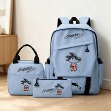 Miniso Dragon Ball 3PCS Backpack Set, Chibi Kid Goku Sketch & Signature Printed Casual School Backpack Combo With Tote Bag & Pencil Pouch For Students - Blue - View 2