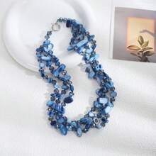 European And American Creative Cross-Border Hot-Selling Bohemian Colorful Shell Glass Multi-Layer Long Necklace Sweater Chain For Women - Dark Blue (three Layers) - View 2