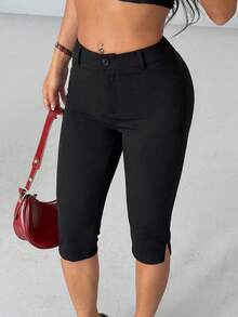 AITYI Studio Women's 7/8 Pants, Spring/Summer Casual With Slit Design, Zipper Waist, Fashion Minimalist Sexy American Ins, Chic, Comfortable Slim Fit, Suitable For Outdoor Sports, Commute, Elegant Versatile Y2K, Beach Party, Rural Vacation, Holiday Outfit, Graduation, Independence Day, Music Festival, Well Fit - Black - View 3