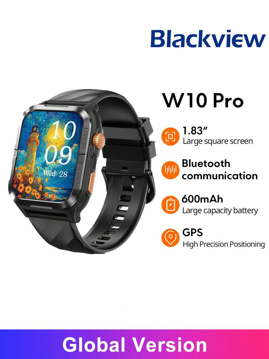 Blackview W10 Pro 智慧手錶,配備 LED 手電筒、AI 對話助手、GPS 定位、藍牙通訊、通話與訊息提醒、旋鈕控制、100+ 種運動模式、健康管理、600mAh 電池超長待機 - 黑色 - 查看 1