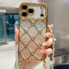 1pc Rhinestone Sequin Leather Chain Studded Air Cushion Electroplated Gold TPU Shockproof Phone Case Compatible With IPhone - Multicolor - View 11