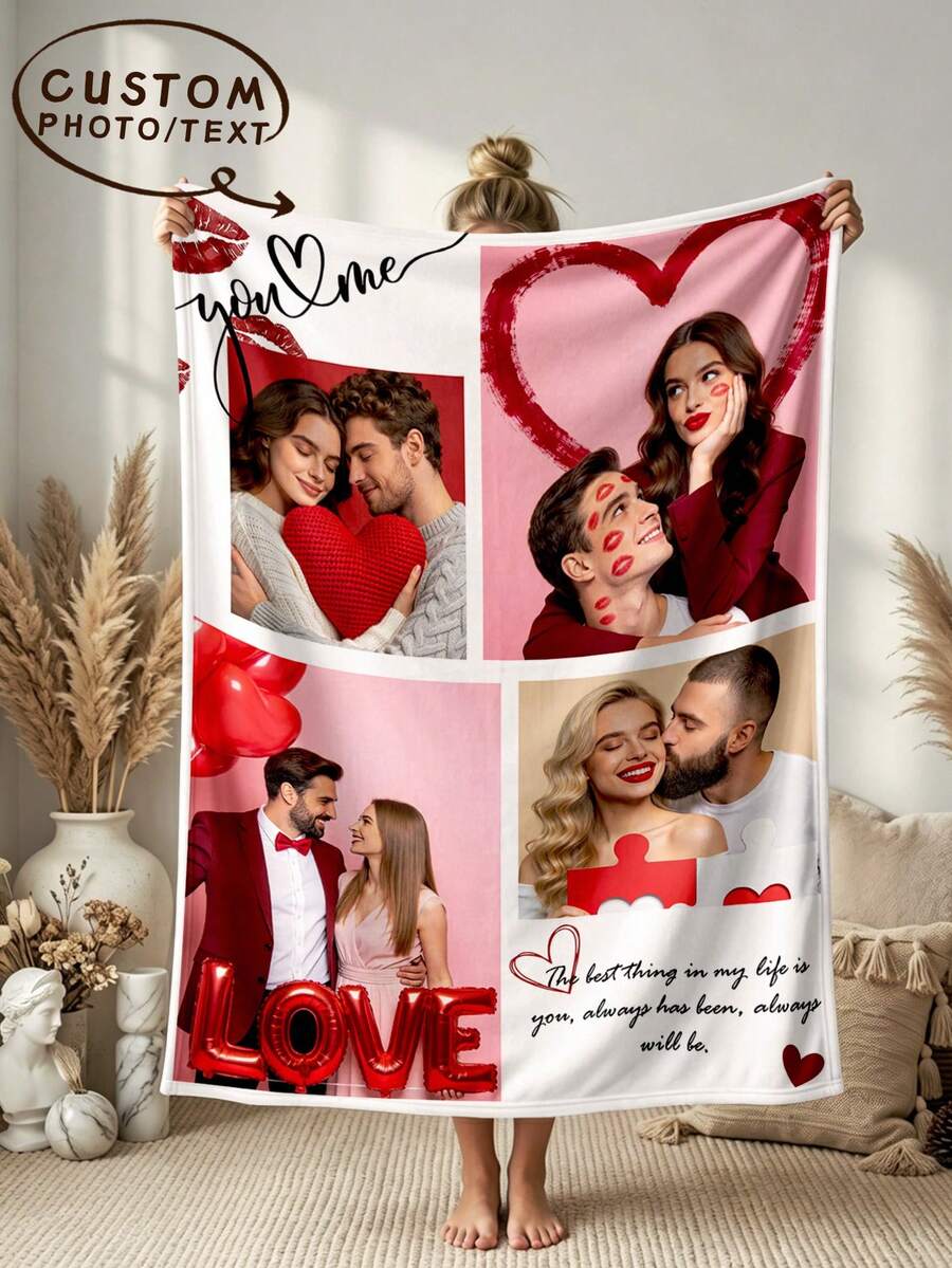 1pc Customized Photo Blanket, Personalized Blanket Suitable For Bed/Sofa/Indoor/Outdoor, Customized Christmas Gift, Friend Gift, K Gift, Family Gift, Birthday Gift, Wedding Gift, Gift For Friend, Gift For Her, Gift For Girlfriend, Gift For Mom/Dad - Style 5 - View 1