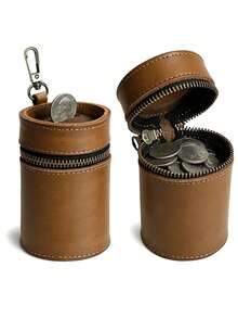 Handcrafted Genuine Leather Coin Bank, Made Of Top Grain Cowhide, Fits In Car Cup Holder, Can Be Used As Coin Purse, Coin Storage Box, Wallet Or Zipper Pouch, Full Grain Leather, Coffee Brown, Unique - Multicolor - View 8