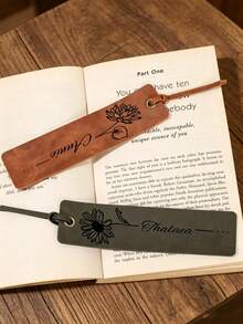 Customized PU Leather Bookmark With Personalized Name, Book Decoration, Gift For Her And Him, Reader Gift, Gift For Parents, Family, Friends, Book Lovers, Teacher Gift, Floral Name Bookmark, Holiday Birthday Gift, Souvenir, Party Favor - Multicolor - View 3