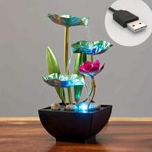 Creative Waterfall Fountain Indoor Fountain Bedroom TV Cabinet 3-Tier Zen Lotus Desk Office Table Home Decor Craft - Blue - View 8