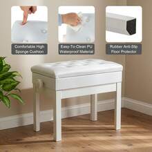 Height Adjustable Faux Leather Piano Stool With Storage - Blanco - Ver 3
