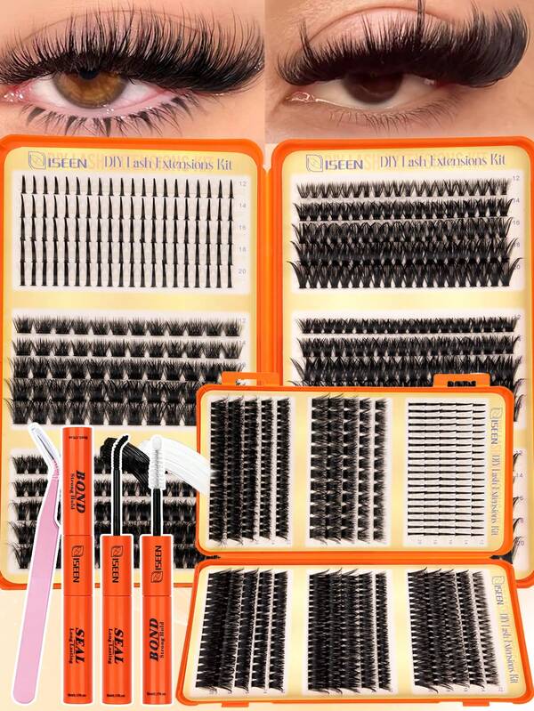 Kit de Extensão de Cílios 540 Peças, Conjunto de Extensão de Cílios DIY, Cílios Individuais em Tufos, Inclui Cílios Postiços, Cola e Selante, Pinças, Conjunto de Extensão de Cílios DIY, Adequado para Uso Diário, Viagem, Iniciantes, Casamentos, Encontros, Festas, Feriados