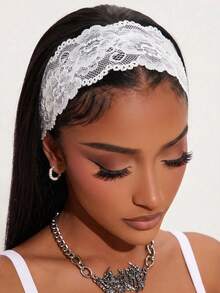 1pc Women's Lace Headband, Suitable For Daily Wear, Summer Hair Accessory, Vacation Beach Style Fashion Headband - White - View 1