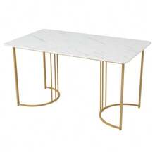 Dining Set (5 Pieces), Table And 4 Chairs, Modern Kitchen Set, 140*80cm Kitchen Table With Gold Metal Legs, White MDF Top, Brown Velvet Dining Chairs - White - View 6
