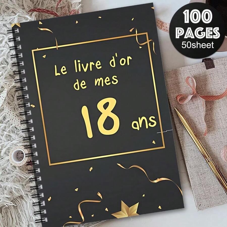 1pc Aesthetics French Guestbook Spiral Notebook Journal,Guest Book Keepsake Wildflowers Theme For Special Event,Messages For Celebration And Birthday, 18th Birthday Guest Message Blessing Book,Anniversary Or Reception,Guest Sign In Book - A - View 1