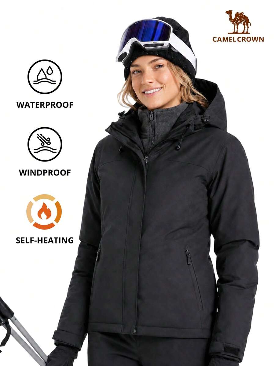 CAMEL CROWN Chaqueta de esquí impermeable 3 en 1 para mujer, con forro polar para mantener el calor y protección contra el viento, adecuada para actividades al aire libre en la nieve - Negro - Ver 1