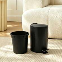 0.8 Gallon 3L Matte Black Vertical Striped Step Trash Can, Hydraulic Quiet Soft-Closing Metal Waste Basket With Side Trash Bag Hook And Removable Inner Bucket, Odor-Proof Mini Trash Can For Bathroom Vanity And Bedroom - View 5