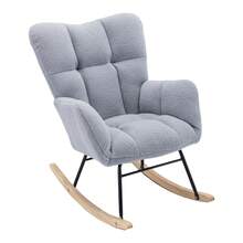 Nursing Rocking Chair, Teddy Glider Chair For Nursery, Comfy Living Room Armchairs With High Backrest For Adults - 灰色 - 查看 8