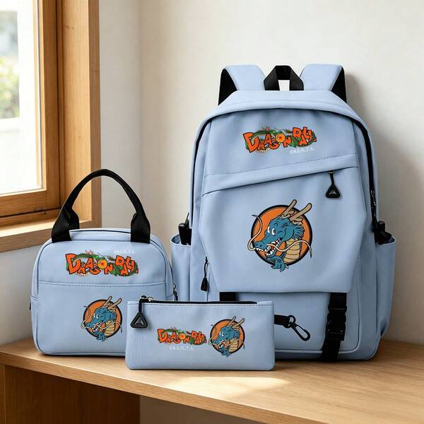 Miniso Bộ 3 món balo Dragon Ball, combo balo đi học thường ngày in hình Shenron kèm túi tote và túi đựng bút cho học sinh