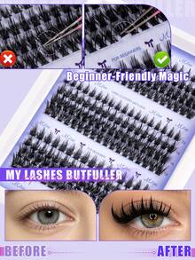 MEM 208 Clusters Of Long, Slender Eyelash Extensions (12–18mm); Cartoon-Style, Lightweight, Soft, And Fluffy; Suitable For Individual Application; DIY False Lashes; Ideal For Halloween And Christmas. - D - View 6