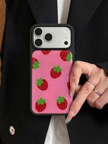 Korean Style 17 Pro Max Strawberry Phone Case Drip Glue Compatible With Apple Protective Cover Black Edge 16 Full Body Anti-Drop 15 Plus Girly 14/13/12 - Multicolor - View 4