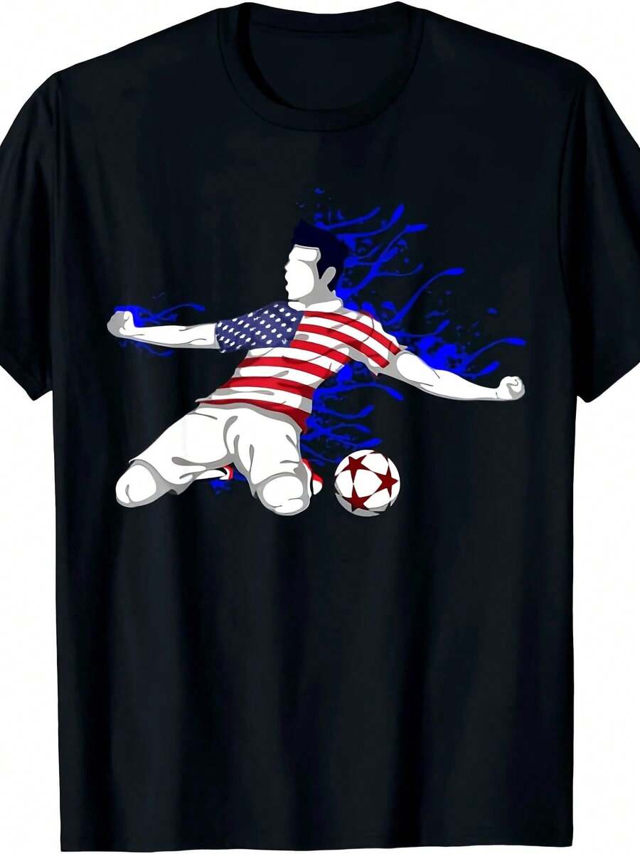 Men's USA Soccer Team Jersey - Retro National Football T-Shirt With Iconic Logo & Player Action Design - Black - View 1