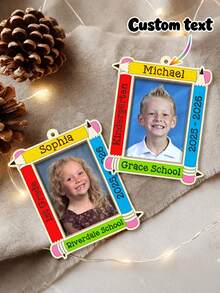 1pc Customized Name & School Year Printed Pencil Photo Frame Acrylic Hanging Ornament, Personalized Student Commemorative Pendant, Kindergarten Graduation Memorial Decoration - Multicolor - View 1