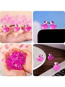 10/20/50/100Pcs Luminous Transparent Pink Mini Duck Resin Figurine Toy, Glow In Dark Tiny Clear Duck Ornament Toy, DIY Cream Glue & Slime Craft Toy For Kids & Adults, Beach Micro Landscape Decor, Valentine Party Filler & Classroom Reward Gifts - Multicolor - View 7