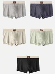 5pcs Men's Pure Cotton Underwear, Soft Comfortable Mid-Elasticity Solid Color Boxer Briefs, Suitable For Running And Summer, Sexy Comfortable And Snug Fit - Multicolor - View 5