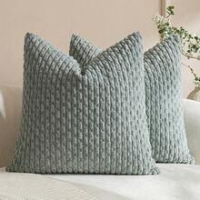 1pc/2pcs Bohemian Striped Pillow Covers (Pillow Inserts Not Included), Soft Plush Corduroy Solid Color Decorative Square Pillow Covers, Suitable For Holidays, Sofa, Bedroom, Bed, All Seasons Use. - Dusty Blue - View 14