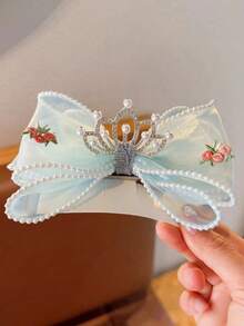 1件女孩優雅公主風珍珠薄紗皇冠刺繡蝴蝶結髮夾 - 蝴蝶結髮夾 - 查看 11