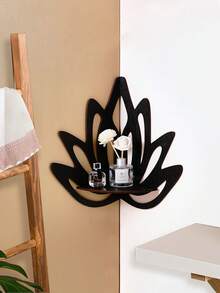 1PC/2PCS DIY Floating Shelf/Shelves, Black/White Minimalist Lotus Design Wall-Mounted Display Rack (Nails Not Included), Hollow Floating Shelf, Lotus Corner Storage Rack, Suitable For Candle Holder Decoration Shelf, Home Cozy Decor Corner Shelf, Small Ornament Display Storage Rack, Living Room Display Shelf - Multicolor - View 9