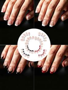 120pcs Classic French Style Short Coffin Shaped Fake Nails, Suitable For Women's Daily Life And Wedding Party, With Jelly Glue And Nail File. - Multicolor - View 7