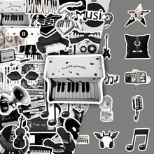 50 pcs Stiker Dekoratif DIY untuk Dinding & Buku Catatan Motif Elemen Not Instrumen Musik Hitam & Putih Gaya Ins Artistik Segar - 50 foto  bertema musik hitam putih - View 1