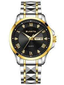 SUNKTA LIGE Men's Fashion Brand Watch Luminous Date Quartz Watch Water-Resistant Stainless Steel Band Luxury Minimalist Watch For Men - Gold - View 16