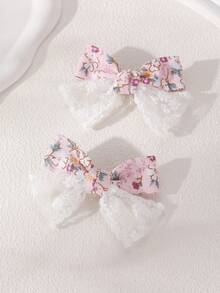 2pcs/4pcs Juego de pinzas para el cabello con lazo de malla floral para niñas, combinación adecuada para decoración diaria - Multicolor - Ver 11