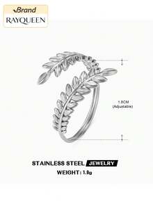 RAYQUEEN 1pc Elegant Mori Style Leaf Stainless Steel Open Adjustable Sweet Leaf Ring - Ring - View 10