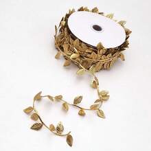 1/5m Gold Leaf Double-Sided Artificial Leaf Ribbon, Gold Artificial Leaf Decorative Trim, Pure Gold Leaf Edging, Suitable For Wreaths, Gift Wrapping, Craft Projects, Weddings And Home Decor - Multicolor - View 9