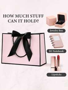 Pink Gift Bag, Includes 1 Gift Bag, 1 Tissue Paper, 1 Card With Ribbon, Shopping Bag, Handheld Packaging Bag, Bow Decoration, Suitable For Girls, Weddings, Parties, Christmas, Thanksgiving, New Year, Weddings, Birthdays, High-End Paper Gift Bag - Pink - View 7
