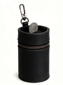 Handcrafted Genuine Leather Coin Bank, Made Of Top Grain Cowhide, Fits In Car Cup Holder, Can Be Used As Coin Purse, Coin Storage Box, Wallet Or Zipper Pouch, Full Grain Leather, Coffee Brown, Unique - Multicolor - View 1