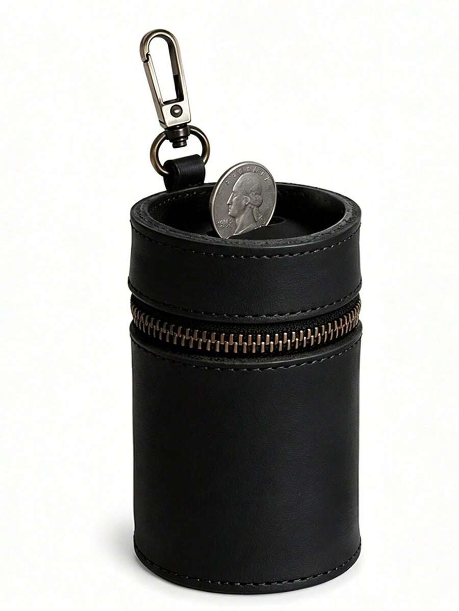 Handcrafted Genuine Leather Coin Bank, Made Of Top Grain Cowhide, Fits In Car Cup Holder, Can Be Used As Coin Purse, Coin Storage Box, Wallet Or Zipper Pouch, Full Grain Leather, Coffee Brown, Unique - Multicolor - View 1