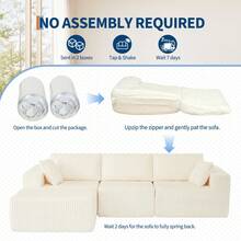 Modular Memory Foam Sectional Sofa For Living Room – Deep Seat Corduroy Couch, Boneless Design, No Assembly Needed, Spacious Multi-Person Furniture - White - View 4