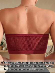 1pc Burgundy Women's Strapless Bandeau Bra, Seamless Elastic Bustier, Front Ruched Gathering Support, Breathable Mesh Back Moisture-Wicking, Wire-Free No Padding Anti-Slip, Skin-Friendly No Underarm Pinching, Suitable For Summer Outerwear, Daily Layering, Home Leisure, Travel Outfits - Burgundy - View 8