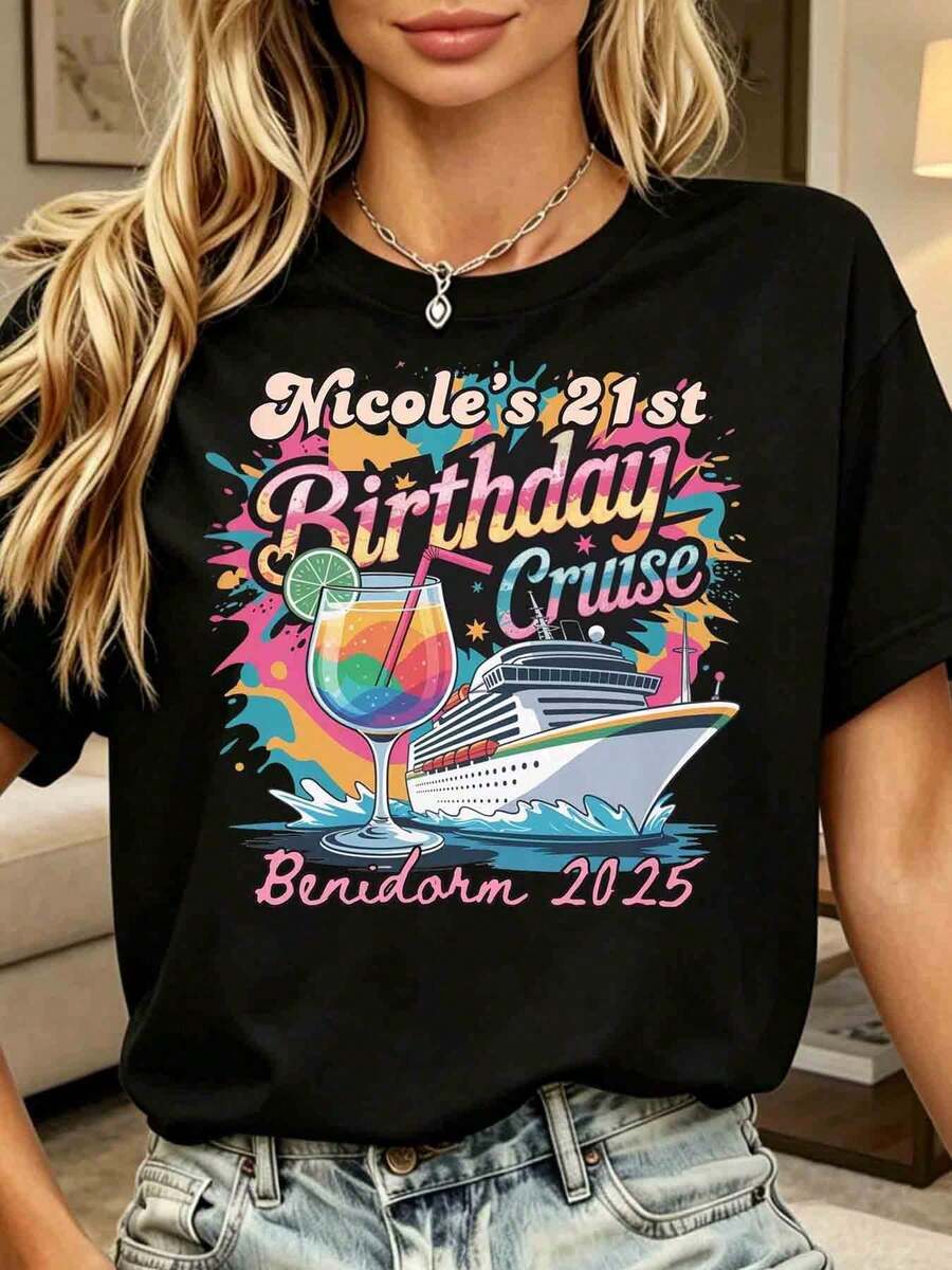 Vintage Plus-Size T-Shirt, 220g, With Various Prints. Comfortable And Stylish, It's Perfect For Birthday Parties And Summer Cruises. - Black - View 1