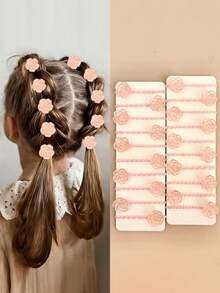 12pcs Random Light Pink Transparent Crystal Rose Hair Ties Set, Versatile Floral Hair Accessories For Girls, Daily And Holiday Wear - Multicolor - View 1