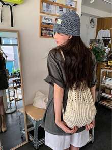 Fashionable Bohemian Crochet Backpack, Women's Woven Beach Tote Bag, Large Capacity Drawstring Bucket Bag, Foldable Women's Backpack - Multicolor - View 3