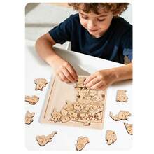 1 Set Wooden Asymmetric Animal Puzzle, Laser Engraved High Difficulty Ocean Forest Dinosaur Theme Children's Educational Puzzle Board Toy - Multicolor - View 4
