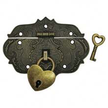 1set Antique Bronze Hasp Latch Lock Set With Heart-Shaped Padlock And Key For Wooden Box, Decorative Vintage Iron Hardware Accessory - Multicolor - View 10