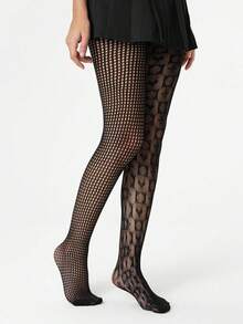 1 par de medias de red con patrón de cartas de juego, talla grande, sexy, lindo, gótico, para cita nocturna, fiesta, Halloween, primavera, otoño, disfraz de Halloween para mujeres - Multicolor - Ver 4