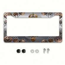 2pcs Metal License Plate Frame Elegant Clock Pattern Design Suitable For North American And Most International Vehicles Includes Mounting Screws Sturdy Fit Car Accessories UV Resistant Easy To Install Stylish And Attractive-30.48x15.24cm - A - View 1