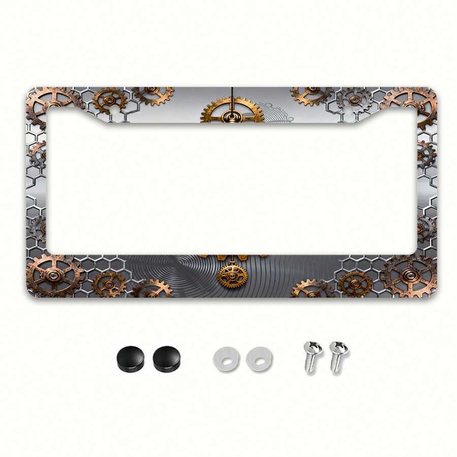 2pcs Metal License Plate Frame Elegant Clock Pattern Design Suitable For North American And Most International Vehicles Includes Mounting Screws Sturdy Fit Car Accessories UV Resistant Easy To Install Stylish And Attractive-30.48x15.24cm - A - View 1