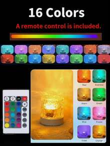 1pc Water Ripple LED Projection Night Light, USB Remote Control Atmosphere Lamp, Bedroom Living Room Decor Table Lamp, Home Party Creative Aesthetic Light, Romantic Decorative Light - Water ripple - View 2